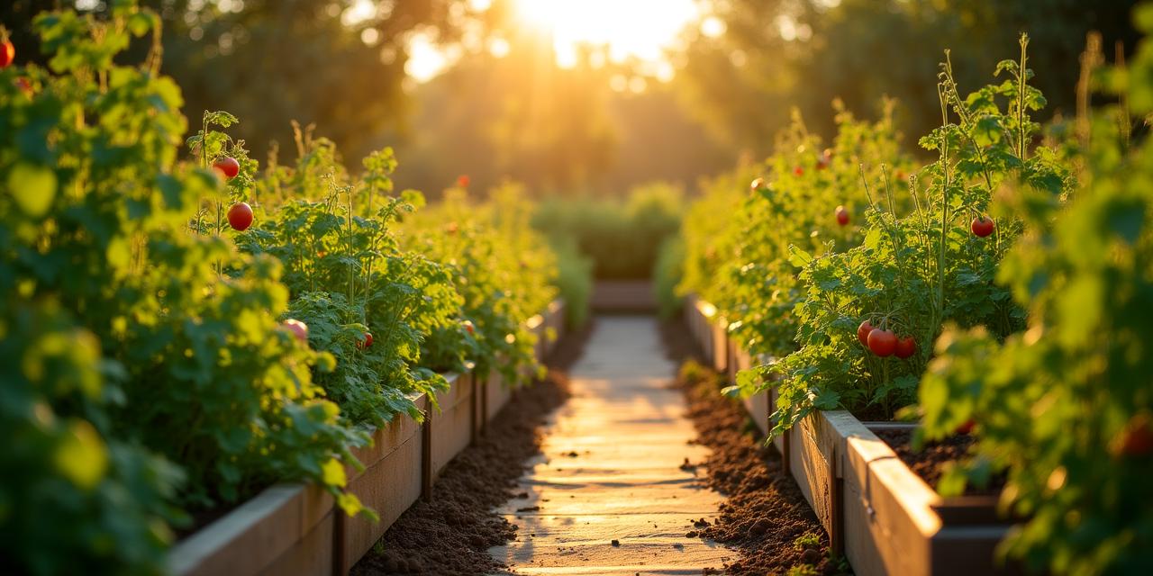 Ein sonniger Bio-Garten mit verschiedenen Gemüsepflanzen und Kräutern